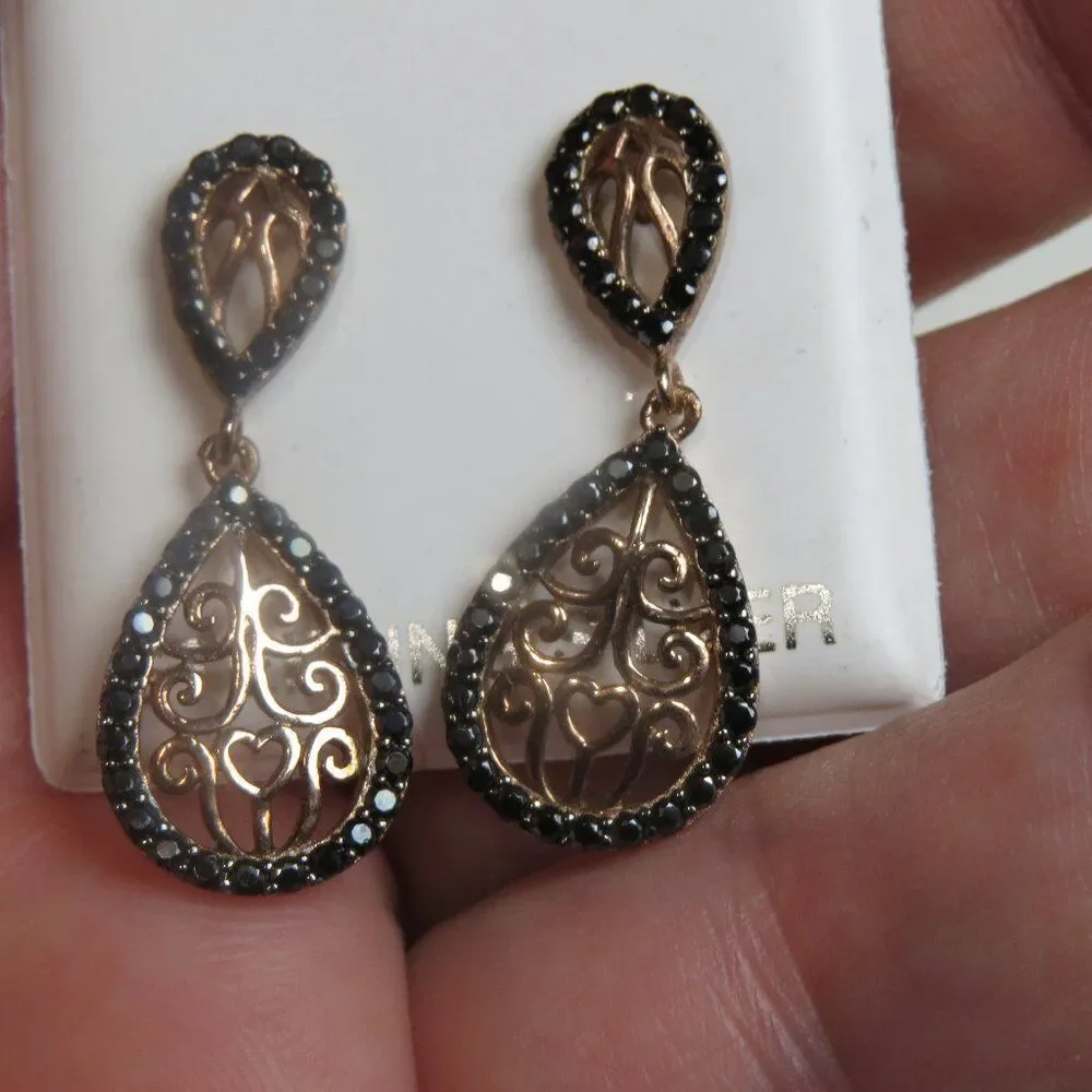 14k black  Diamond Sterling Silver Earring